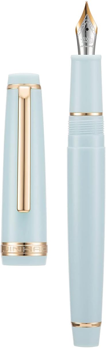Jinhao 82 Light Blue Acrylic Fountain Pen, Iridium Bent Nib Classic Design Smooth Writing Pen with Ink Converter (Gold Trim)