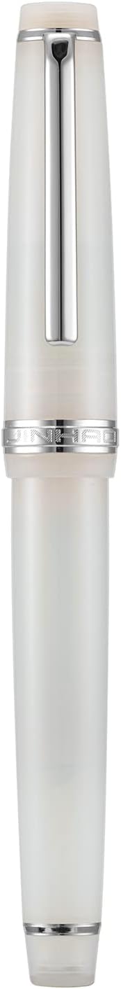 Jinhao 82 Acrylic Fountain Pen, Iridium Fine Nib with Ink Converter, Transparent Ivory White Classic Design Smooth Writing Pen (Silver Trim)