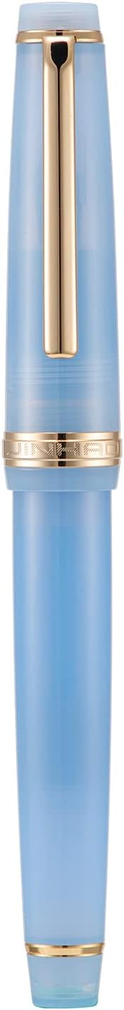 Jinhao 82 Acrylic Fountain Pen, Iridium Bent Nib with Ink Converter, Transparent Light Blue Classic Design Smooth Writing Pen (Gold Trim)