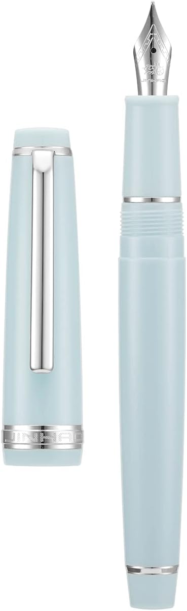 Jinhao 82 Light Blue Acrylic Fountain Pen, Iridium Extra Fine Nib Classic Design Smooth Writing Pen with Ink Converter (Silver Trim)