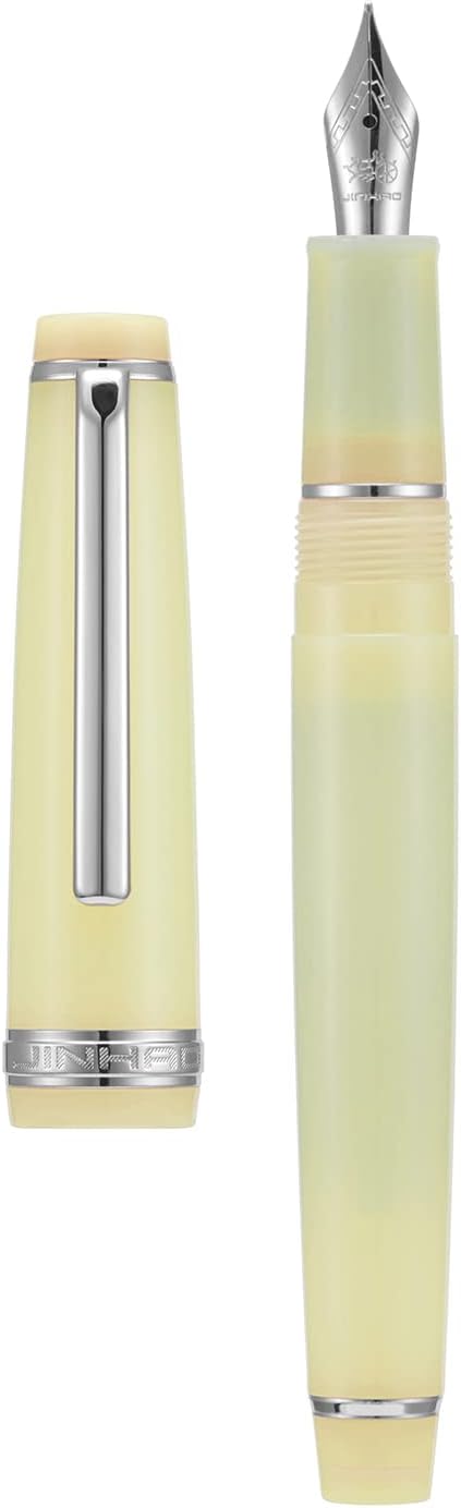 Jinhao 82 Acrylic Fountain Pen, Iridium Medium Nib with Ink Converter, Transparent Yellow Classic Design Smooth Writing Pen (Silver Trim)
