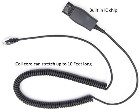 HIS-1 Quick Connect Disconnect Cable to RJ9 Plug Adapter Replacement QD Release Coil Cord Extension for Plantronic Headsets Compatible with Avaya IP 1608, 1616, 9610, 9620, 9620L, 9620C, 9630, 9630G