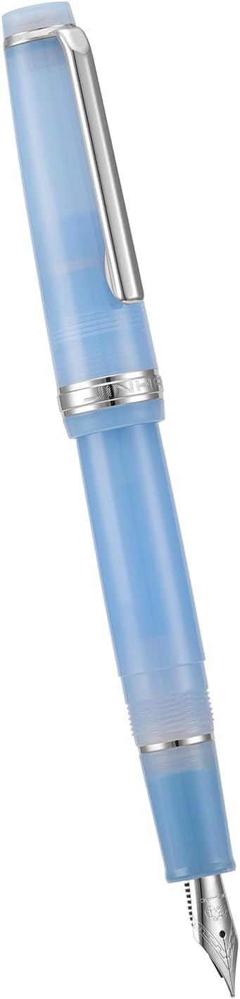 Jinhao 82 Acrylic Fountain Pen, Iridium Bent Nib with Ink Converter, Transparent Light Blue Classic Design Smooth Writing Pen (Silver Trim)