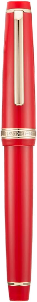 Jinhao 82 Red Acrylic Fountain Pen, Iridium Bent Nib Classic Design Smooth Writing Pen with Ink Converter (Gold Trim)