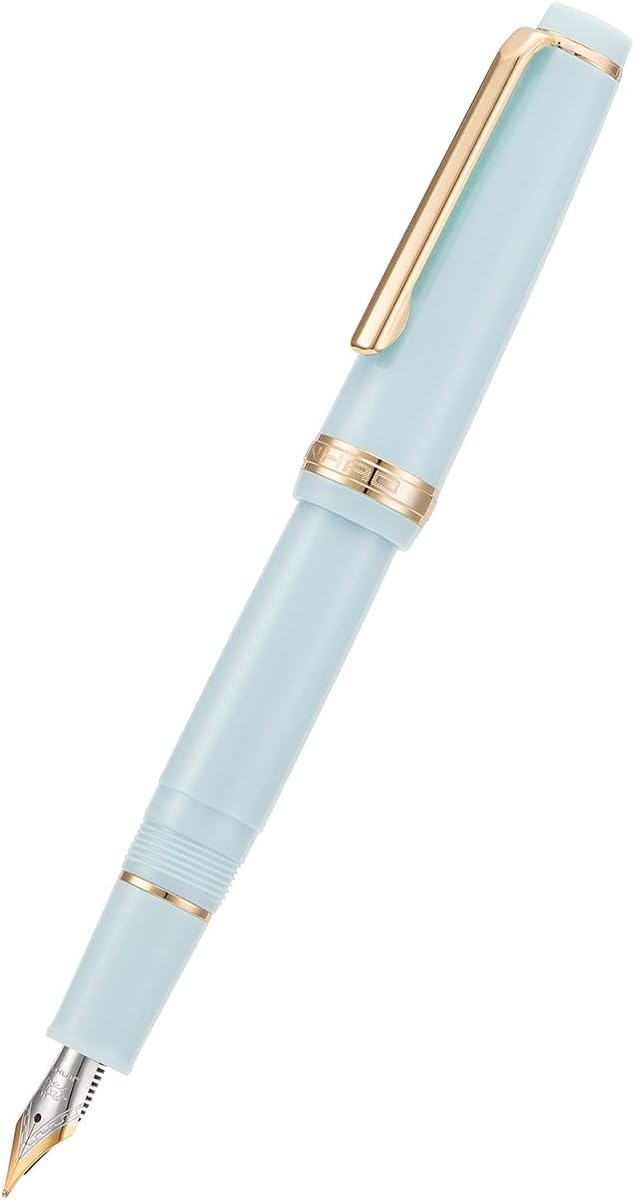 Jinhao 82 Light Blue Acrylic Fountain Pen, Iridium Extra Fine Nib Classic Design Smooth Writing Pen with Ink Converter (Gold Trim)
