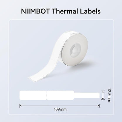 NIIMBOT White Cable Labels Maker Tape for D11/D110/D101 Label Maker, 0.49'' x 4.29'' -65 Tapes/Roll, Thermal Label Tape for Home Office Labeling Tape Replacement