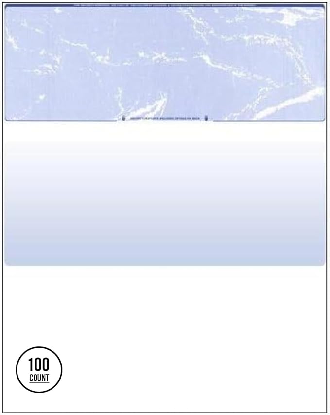 Compuchecks Blank Check Paper - 100 Business Checks Compatible with QuickBooks, Versacheck and laser, inkjet printers - Check stock on top and Paycheck Stub on Bottom (Blue Marble)