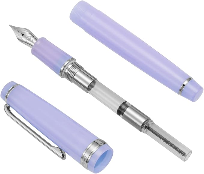 Jinhao 82 Acrylic Fountain Pen, Iridium Medium Nib with Ink Converter, Transparent Purple Classic Design Smooth Writing Pen (Silver Trim)