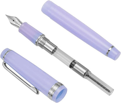 Jinhao 82 Acrylic Fountain Pen, Iridium Medium Nib with Ink Converter, Transparent Purple Classic Design Smooth Writing Pen (Silver Trim)