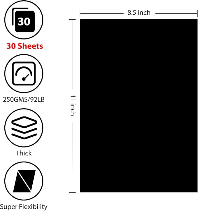 30 Sheets Black Cardstock 8.5” x 11”, 92lb/250gsm Black Card Stock, Thick Card Stock Paper, Heavy Cardstock Paper for Printer, Resume, Scrapbooks, Art, Crafts, Business Cards