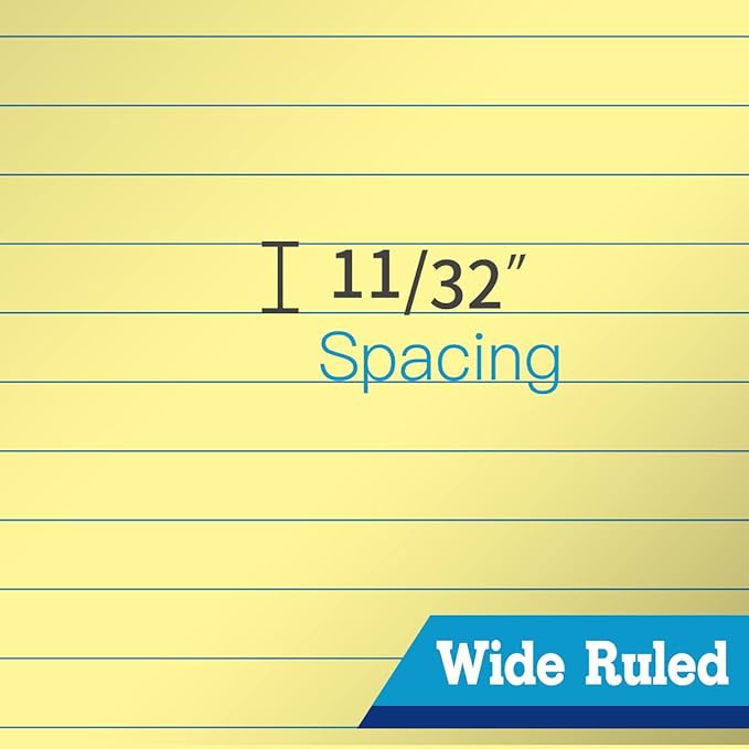 8.5"x11" Legal Pads,Wide Ruled,Canary Paper,12 Pack,50 Sheets Per Writing Pad,Micro perforated Writing Pad,BL-MCY50W-12PAD