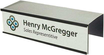 The Original Over the Cube - Quality Aluminum, Changeable Cubicle Nameplate Holder, Satin Silver Base, and Matte Black Name Plate Holder, (2.25" Cubicle Wall Depth) - Made in The USA