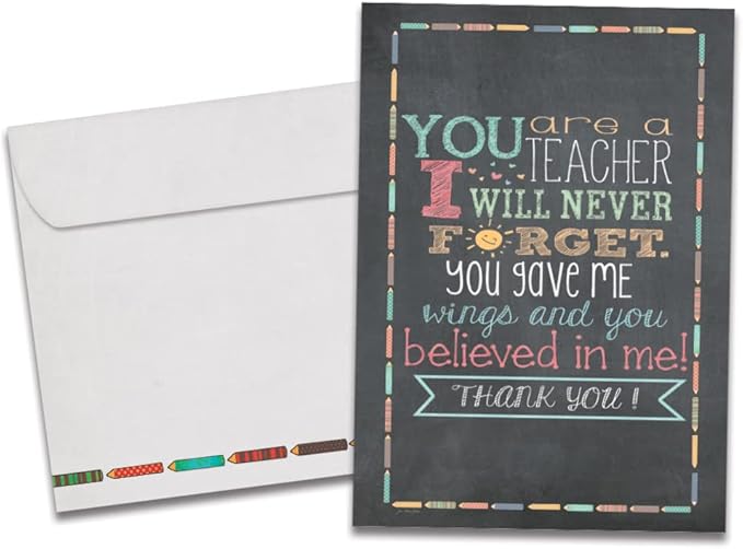 Tree-Free Greetings Teacher Appreciation Cards - Artful Designs - 1 Card + Matching Envelopes - Made in USA - 100% Recycled Paper - 5"x7" - Lighthearted, For Teacher, Teacher Thanks (GO64450)