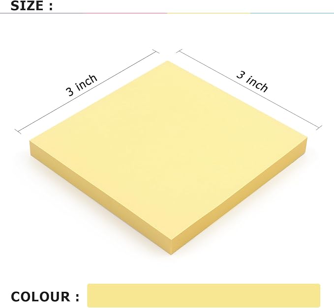 Sticky Notes 3x3 Self-Stick Notes Bright Colors Sticky Notes 8 Pads 80 Sheet/Pad (Yellow)