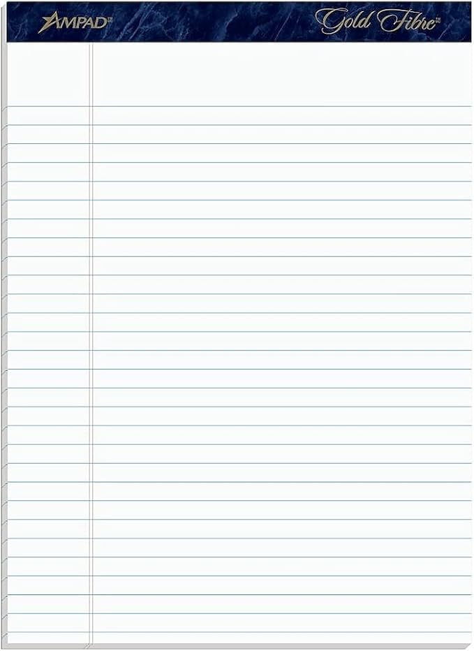Ampad Gold Fibre Writing Pads, Legal/Wide Rule, Letter Size (8 1/2 in x 11 3/4 in), White, Four 50-Sheet Pads per Pack (20-031)