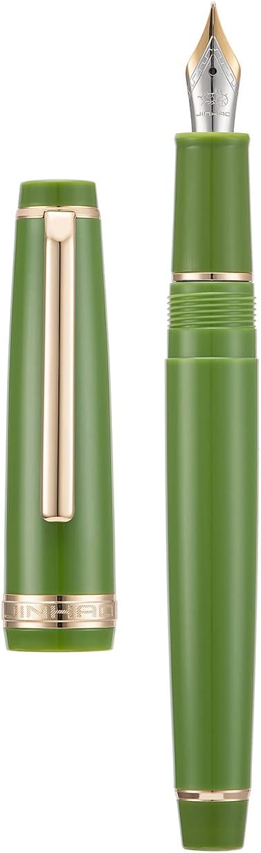 Jinhao 82 Avocado Green Acrylic Fountain Pen, Iridium Medium Nib Classic Design Smooth Writing Pen with Ink Converter (Gold Trim)