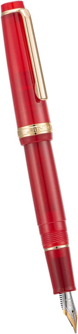 Jinhao 82 Acrylic Fountain Pen, Iridium Medium Nib with Ink Converter, Transparent Red Classic Design Smooth Writing Pen (Gold Trim)