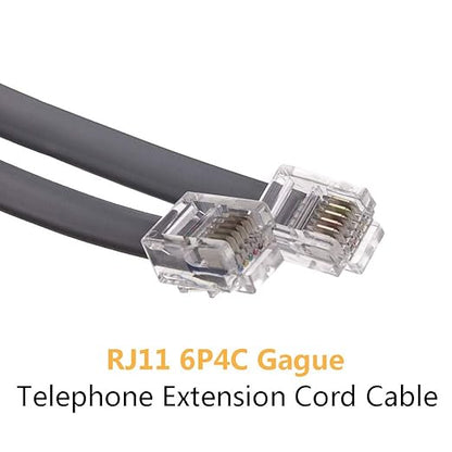 Phone Extension Cord 33 Ft, Telephone Cable with Standard RJ11 Plug and 1 in-Line Couplers and 20 Cable Clip Holders, Grey