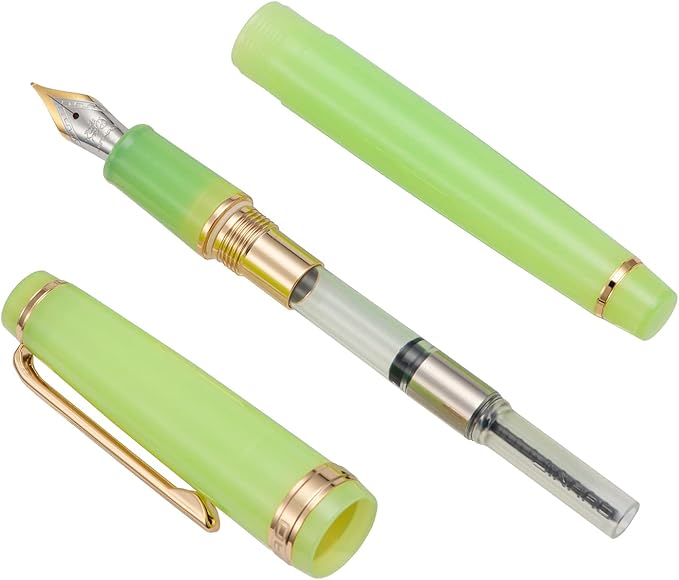 Jinhao 82 Acrylic Fountain Pen, Iridium Extra Fine Nib with Ink Converter, Transparent Green Classic Design Smooth Writing Pen (Gold Trim)
