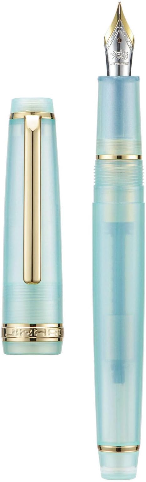 Jinhao 82 Acrylic Fountain Pen, Iridium Medium Nib with Ink Converter, Transparent Lake Blue Classic Design Smooth Writing Pen (Gold Trim)