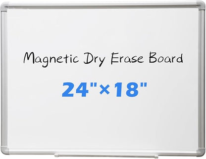 DEVELOP Magnetic Dry Erase Board 18x24 Inch, Small Aluminum Frame Wall-Mounted Whiteboard with Detachable Marker Tray, Hanging Writing Board for Home Office School Classroom