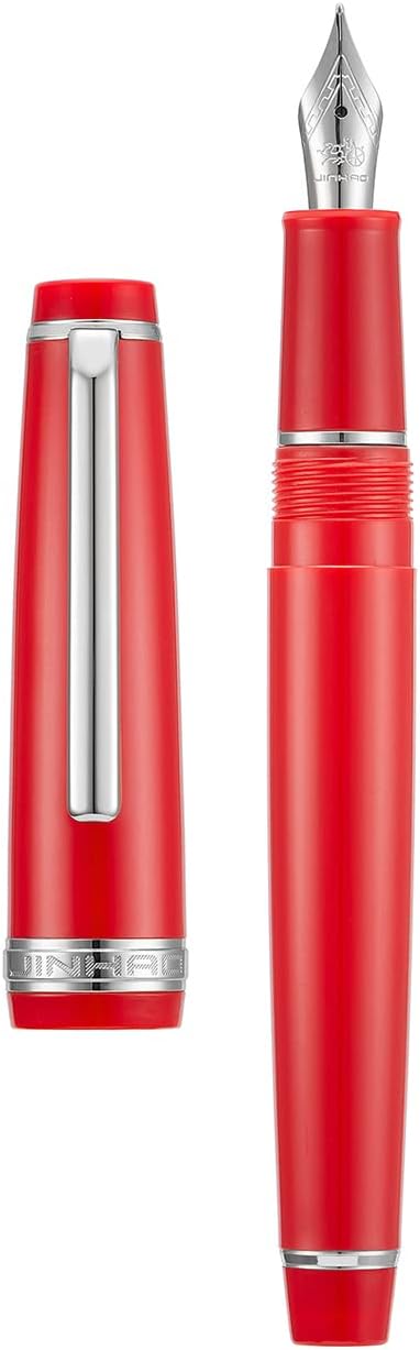 Jinhao 82 Red Acrylic Fountain Pen, Iridium Fine Nib Classic Design Smooth Writing Pen with Ink Converter (Silver Trim)