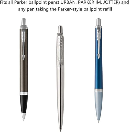 Unibene Parker Compatible Gel Ink Ballpoint Refills 12 Pack,0.7mm Medium Point- 6 Black&6 Blue, Smooth Writing Replaceable German Ink Tactical Pen Refills for Parker Ballpoint/UZI Pen