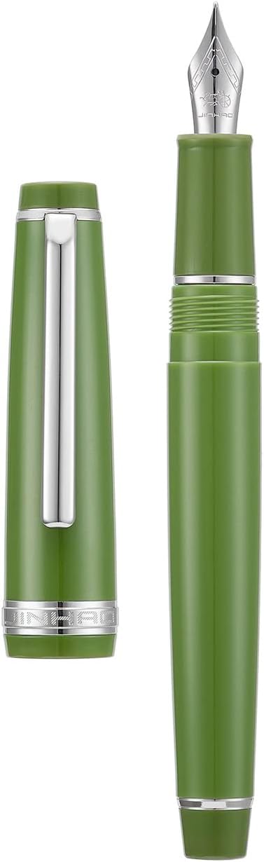 Jinhao 82 Avocado Green Acrylic Fountain Pen, Iridium Medium Nib Classic Design Smooth Writing Pen with Ink Converter (Silver Trim)