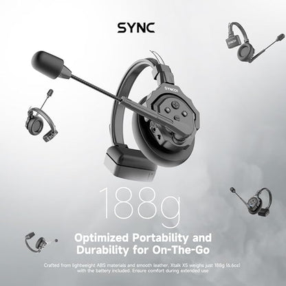 SYNCO XTALK X5 Wireless Intercom Headset System 2.4GHz 1148ft/350m Real-time Monitoring Communication Headset for Live Show Stage Performance Movie Shoot (X5 for 5 Persons)