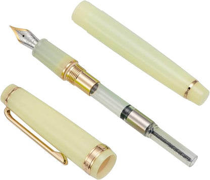 Jinhao 82 Acrylic Fountain Pen, Iridium Extra Fine Nib with Ink Converter, Transparent Yellow Classic Design Smooth Writing Pen (Gold Trim)