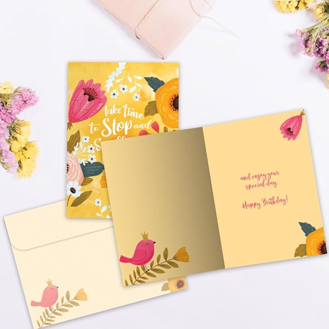Tree-Free Greetings - Birthday Card - Artful Designs - 1 Card + Matching Envelope - Made in USA - 100% Recycled Paper - 5 x 7 - Smell the Flowers (GO61214)