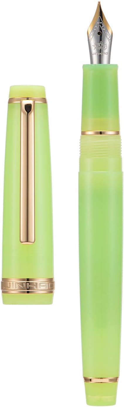Jinhao 82 Acrylic Fountain Pen, Iridium Extra Fine Nib with Ink Converter, Transparent Green Classic Design Smooth Writing Pen (Gold Trim)
