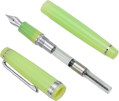 Jinhao 82 Acrylic Fountain Pen, Iridium Fine Nib with Ink Converter, Transparent Green Classic Design Smooth Writing Pen (Silver Trim)