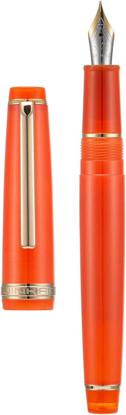 Jinhao 82 Acrylic Fountain Pen, Iridium Fine Nib with Ink Converter, Transparent Light Red Classic Design Smooth Writing Pen (Gold Trim)
