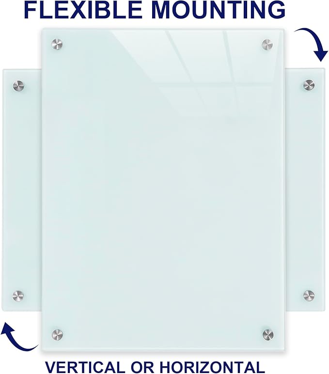 Glass Magnetic White Board - 48 x36 Inches Dry Erase Glass Whiteboard for Wall, Wall Mounted Glass Board for Office and Schools