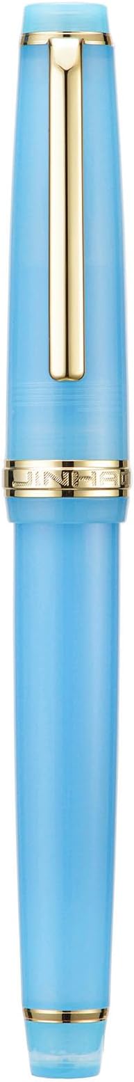 Jinhao 82 Acrylic Fountain Pen, Iridium Fine Nib with Ink Converter, Transparent Sea Blue Classic Design Smooth Writing Pen (Gold Trim)