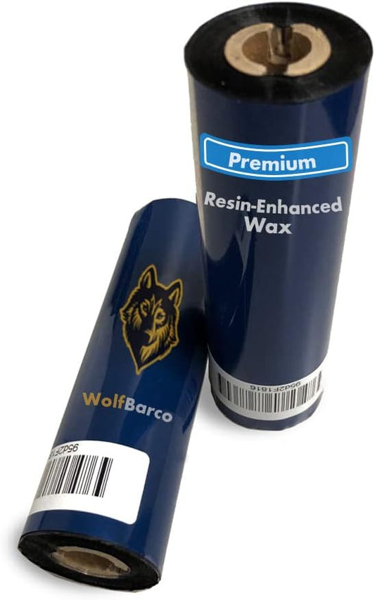 36 Rolls Wolfbarco 2.24" x 243' (57mm x 74m) Black Premium Resin-Enhanced Wax Thermal Transfer Ribbon Compatible with Zebra Printers