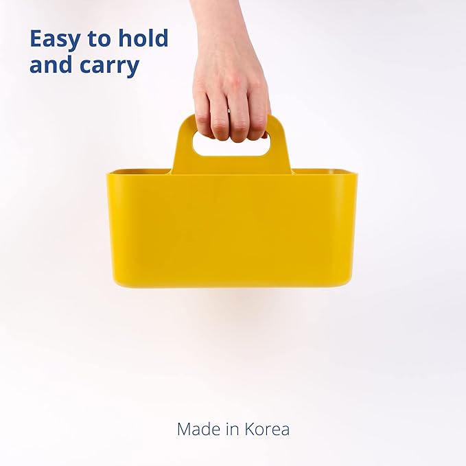 BLUE GINKGO Stackable Organizer Caddy – Korean-Made Portable Tote for Bathroom, Office, Crafts, or School Supplies (Rectangle, Yellow)