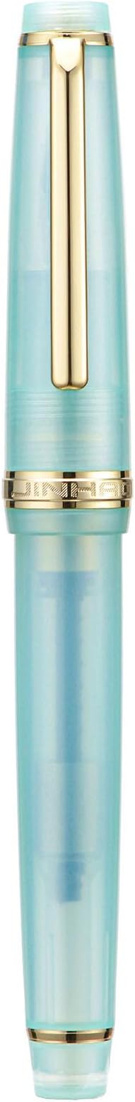Jinhao 82 Acrylic Fountain Pen, Iridium Medium Nib with Ink Converter, Transparent Lake Blue Classic Design Smooth Writing Pen (Gold Trim)