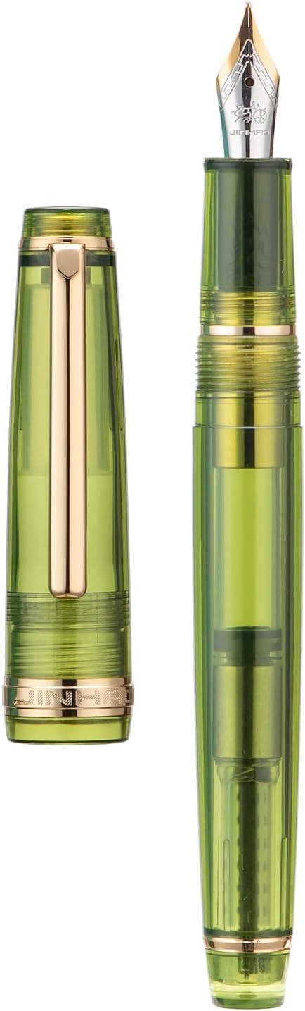 Jinhao 82 Acrylic Fountain Pen, Iridium Extra Fine Nib with Ink Converter, Transparent Olive Green Classic Design Smooth Writing Pen (Gold Trim)