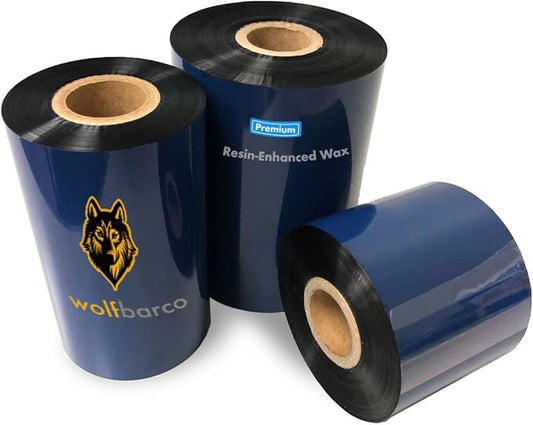 3 Rolls Wolfbarco 2.52" x 1476' (64mm x 450m) Black Premium Resin-Enhanced Wax Thermal Transfer Ribbon Compatible with Zebra,TEC, INTERMEC,Citizen,TSC,GODEX,ARGOX Printers