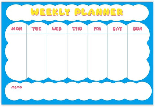 GEEKBEAR Dry Erase Refrigerator Calendar with 3 Markers - Attachable to Any Fridge with Special Suction Cups - Monthly and Weekly Designs, Acrylic - 15.7" x 10.6" (08. Cloud, Weekly)