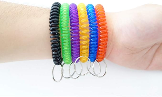 Pack of 36 Colorful Spring Spiral Wrist Coil Key Chain, Wristband Key Ring (Red)