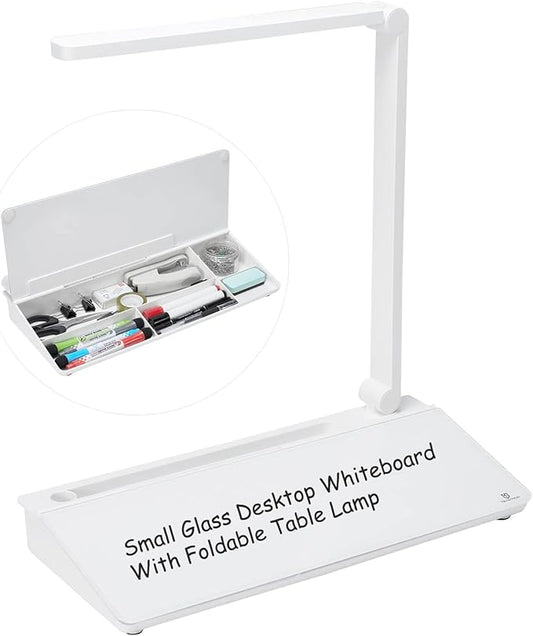 TSJ OFFICE Desktop Whiteboard Dry-Erase-Board - Swing arm Desk Lamps with Keyboard Stand White Board Surface Pad with Drawer, LED Table Light Desk Organizers with Accessories for Office, Home Supplies