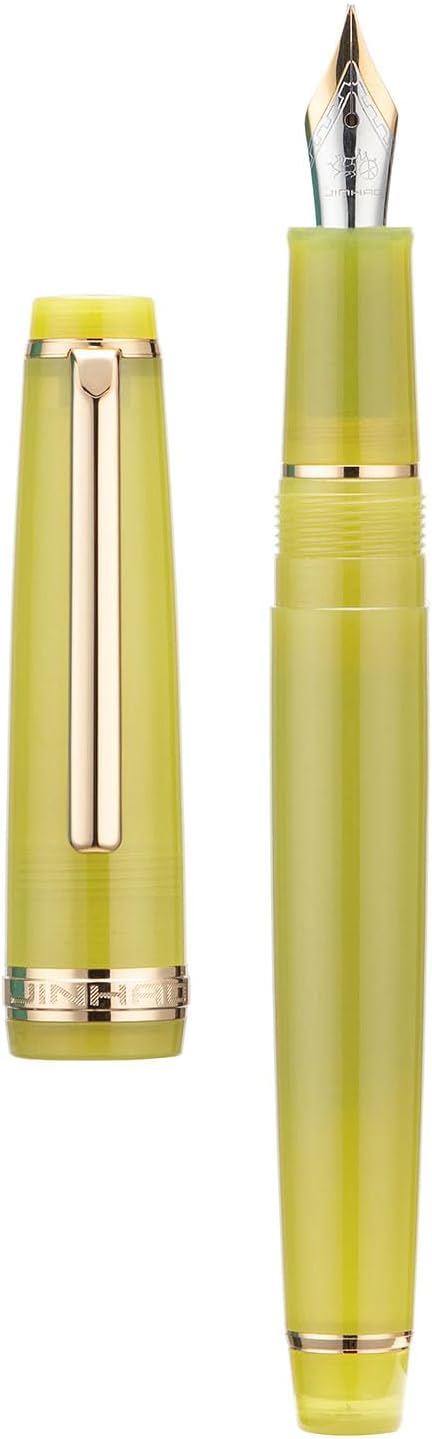 Jinhao 82 Acrylic Fountain Pen, Iridium Extra Fine Nib with Ink Converter, Transparent Mustard Yellow Classic Design Smooth Writing Pen (Gold Trim)