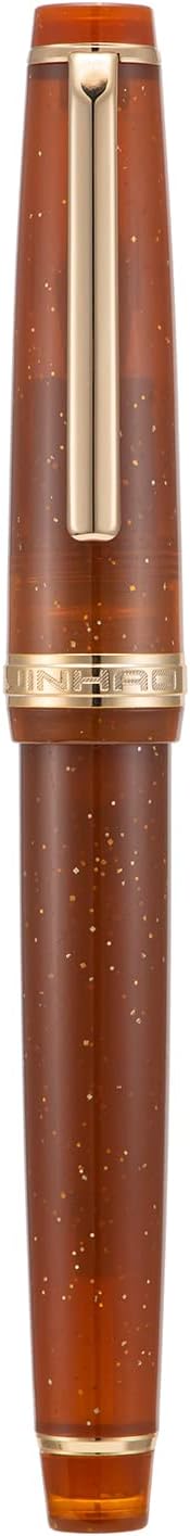 Jinhao 82 Acrylic Fountain Pen, Iridium Fine Nib with Ink Converter, Transparent Coffee Fluorescent Classic Design Smooth Writing Pen (Gold Trim)