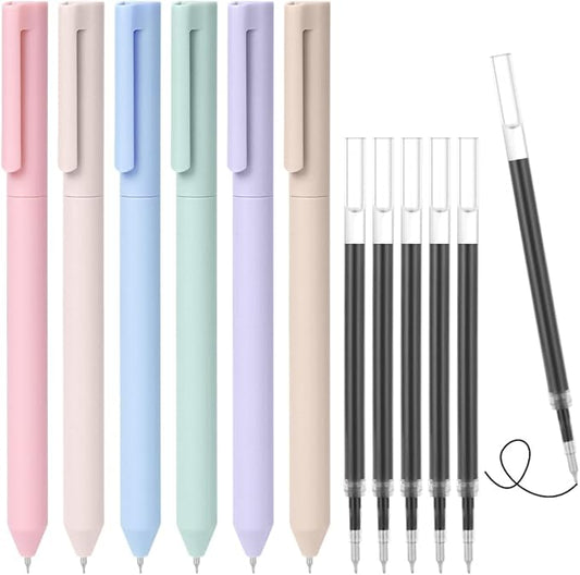 AUAUY 6PCS Gel Pens, Retractable Quick Dry Gel Ink Pen, Pens for Journaling with 6 Refill, Cute Pens, Smooth Writing Pens, 0.5mm Black Ink Pens, Office School Supplies Gifts for Women & Men (Morandi)