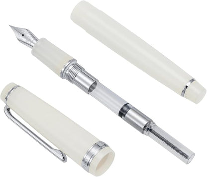 Jinhao 82 Acrylic Fountain Pen, Iridium Fine Nib with Ink Converter, Transparent Ivory White Classic Design Smooth Writing Pen (Silver Trim)