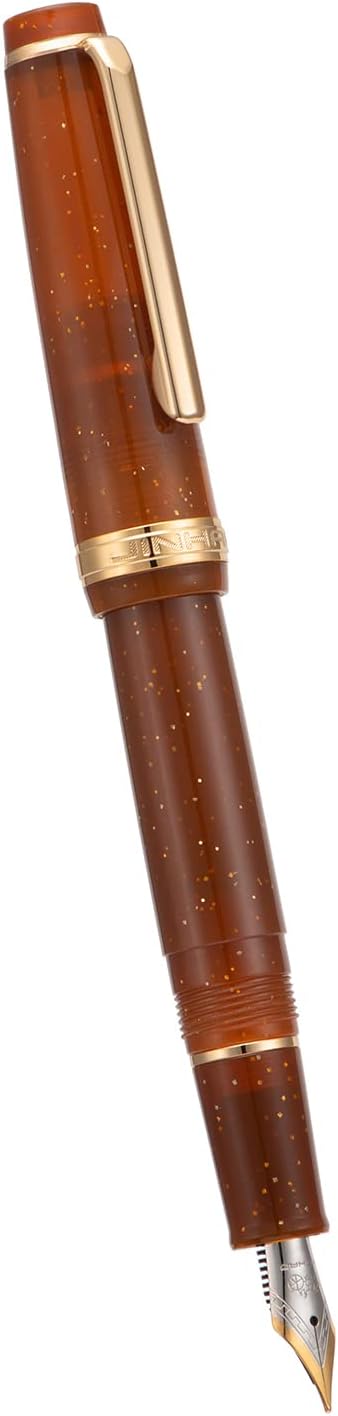 Jinhao 82 Acrylic Fountain Pen, Iridium Fine Nib with Ink Converter, Transparent Coffee Fluorescent Classic Design Smooth Writing Pen (Gold Trim)