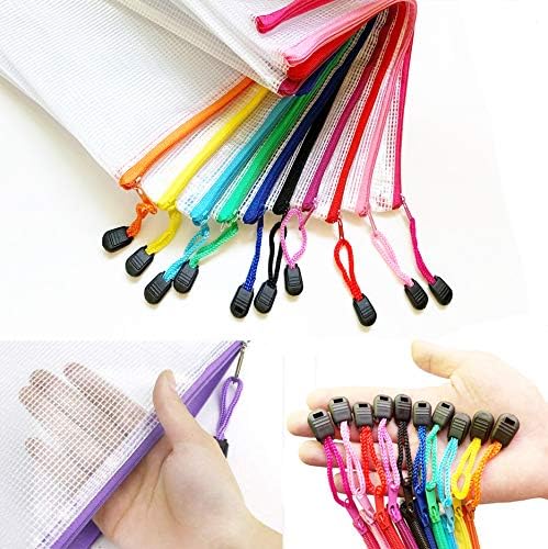 Mesh Zipper Pouch Document Bag, Plastic Zip File Folders,A4 Letter Size Waterproof Document Pouch for Office Supplies, Arts & Crafts Organizing Storage (10 Colors 40 Pack)